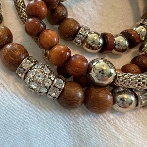 White House Black Market, brown wood tone & rhinestone accent stretch bracelets